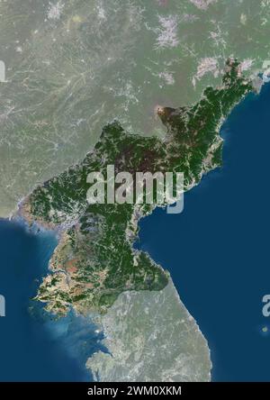 Color satellite image of North Korea, with mask. Stock Photo