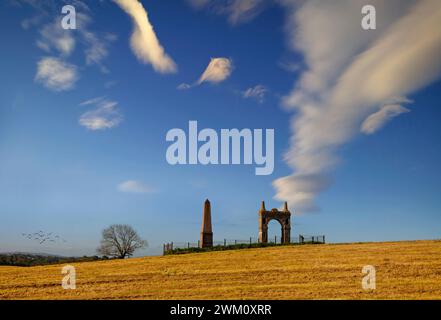 The North Meridian Marks at Tullyard are a distant, but essential part of Armagh Observatory, in Armagh City, Northern Ireland. Stock Photo