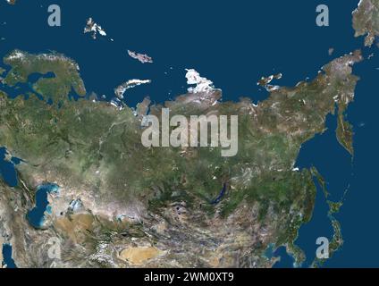 Color satellite image of Russia and Northern Asia. Stock Photo