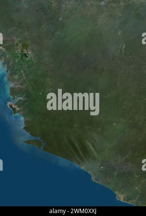 Color satellite image of Sierra Leone and neighbouring countries. Stock Photo