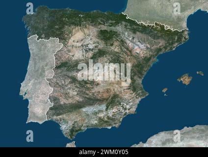 Color satellite image of Spain, with mask Stock Photo - Alamy