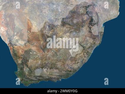 Color satellite image of South Africa, with mask. Stock Photo