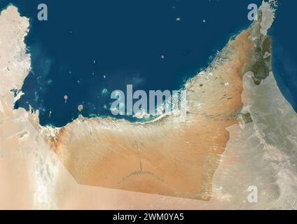 Color satellite image of United Arab Emirates, with mask. Stock Photo