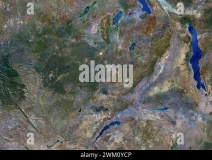 Color satellite image of Zambia and neighbouring countries. Stock Photo