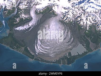 Color satellite image of Malaspina Glacier, Alaska in 1986. Stock Photo
