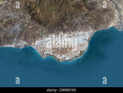 Color satellite image of intensive farming in Almeria, Spain in 1986. Stock Photo