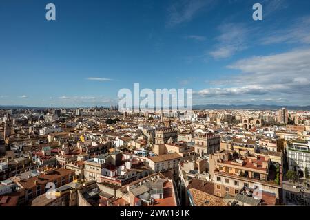 Valencia, February 16th 2024: View across the city from the top of Iglesia de Santa Catalina Stock Photo