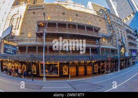 NEW YORK, USA-MARCH 8, 2020: Exterior of the Majestic Theatre and The Phantom Of The Opera, located on 245 W 44th St, Manhattan. Designed by architect Stock Photo