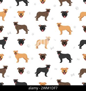 Majorcan Mastiff seamless pattern. All coat colors set.  All dog breeds characteristics infographic. Vector illustration Stock Vector