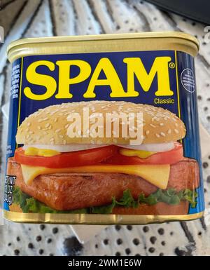 Tin of Spam luncheon meat, USA Stock Photo