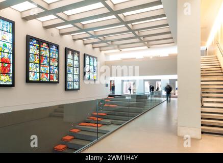Interior atrium of the Burrell Collection Museum and Art Gallery, within Pollok Park in Glasgow, Scotland, UK Stock Photo