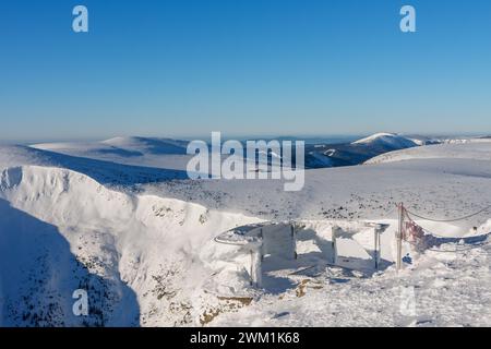 Giant Mine, Studnicni mountain , view from  snezka, mountain on the border between Czech Republic and Poland, winter morning Stock Photo