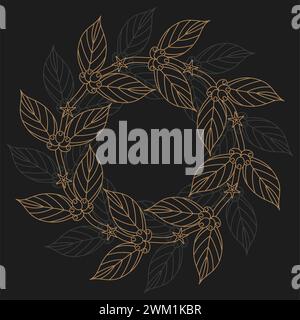 vector vintage wreath of coffee branch with flowers, beans and leaves. floral symbol. organic lux card with coffee plant frame. organic aroma drink Stock Vector
