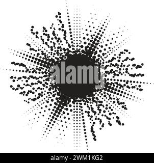 vector black starburst or sun rays isolated on white background. halftone starbursts design. star sunburst illustration Stock Vector