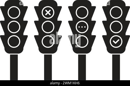 vector icons of traffic light isolated on white background. stoplight semaphore symbols. safety regulation signs. flat style graphic.traffic regulatio Stock Vector