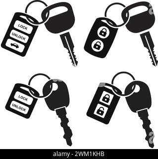 vector car keys icons isolated on white background. car key and alarm symbols in flat style Stock Vector