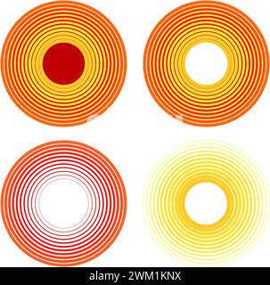 vector concentric circles. sun rays. abstract radial background of concentric ripple circles. circular lines graphic pattern. hot sun illustration Stock Vector