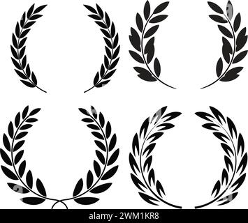 vector set of laurel wreaths. laurel wreath silhouettes. olive branch award. laurel branches with leaves isolated on white background Stock Vector