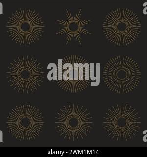 vector starburst or sun rays pattern on black background. fireworks design. sunburst illustration Stock Vector