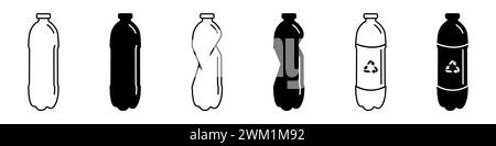 Water container with recycling symbol. Crumpled plastic bottle vector. Pet bottle vector. Stock Vector