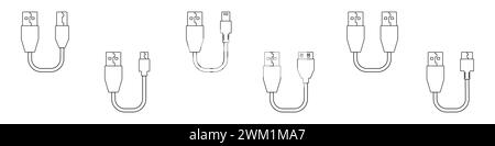 A set of icons of pedestrians on different connectors. Connector for phones, cameras, cameras, computers set. Stock Vector