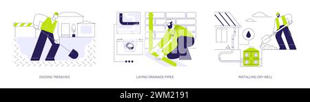 Drainage system installation abstract concept vector illustrations. Stock Vector