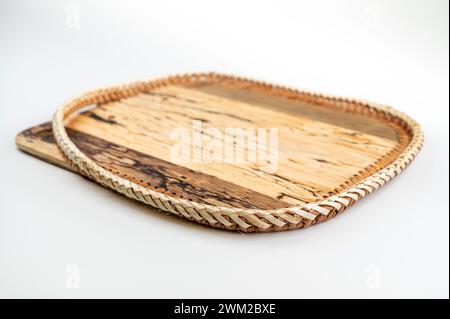 wooden kitchen board or tray on a white background. Isolated on white background. Stock Photo