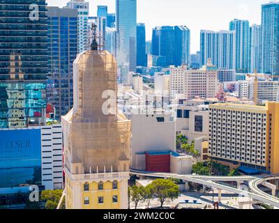 Miami, FL, USA - February 21, 2024:  Miami Freedom Tower being repaired Stock Photo