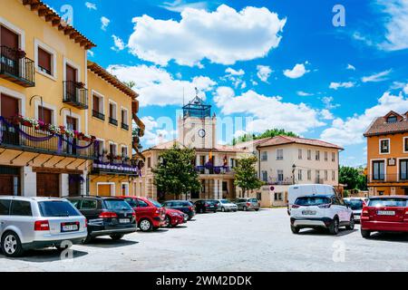 The Town Hall building is located in the Main Square, Plaza Mayor, of the town, known since the 16th century as El Coso. Brihuega, La Alcarria, Guadal Stock Photo