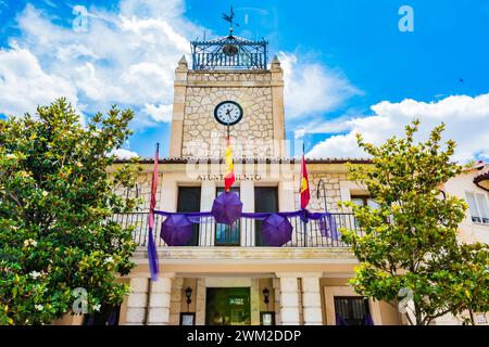 The Town Hall building is located in the Main Square, Plaza Mayor, of the town, known since the 16th century as El Coso. Brihuega, La Alcarria, Guadal Stock Photo