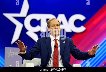 National Harbor, United States. 23rd Feb, 2024. Texas Attorney-General Ken Paxton makes remarks at the Conservative Political Action Conference (CPAC), Friday, February 23, 2024, at National Harbor, Maryland. Thousands of conservative activists, elected officials and pundits gathered to hear speakers with this year's theme 'CPAC: Where Globalism Goes to Die'. Photo by Mike Theiler/UPI Credit: UPI/Alamy Live News Stock Photo