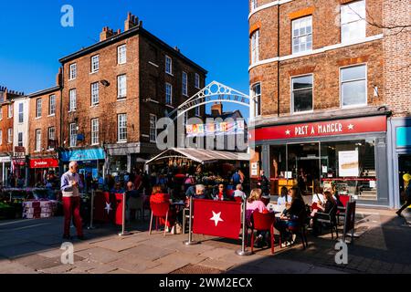 Parliament St. and entrance to the Shambles Market. York, North Yorkshire, Yorkshire and the Humber, England, United Kingdom, Europe Stock Photo