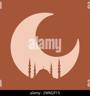 Ramadan greeting card, Ramadan Kareem. Islamic background with mosque and half moon Stock Vector