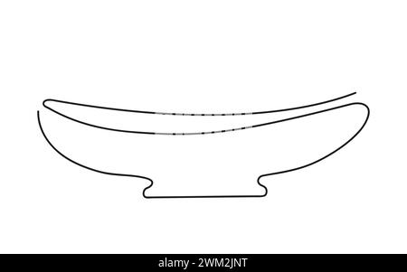 Line art of bowl. Continuous one line drawing. Empty plate. Isolated on white backdrop. Design element for print, greeting, postcard, scrapbooking. Black and white. Concept of minimalism, dish, platter Stock Vector