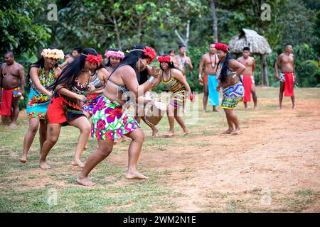 Women From Embera Tribe In Traditional Dresses Singing And Dancing In A ...