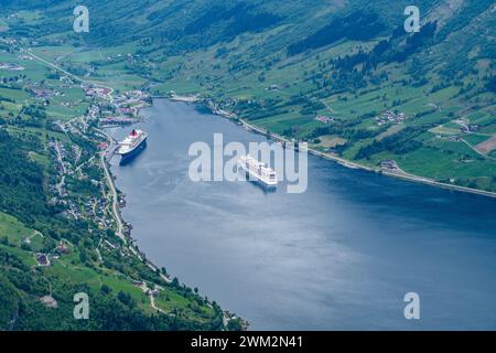 Scenic views from the top of Loen Skylift of Nordfjord and Olden, Norway Stock Photo