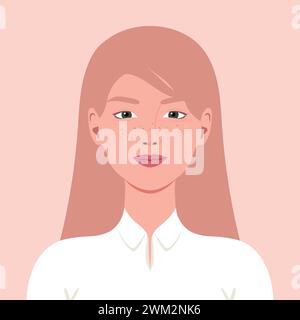 Portrait of a young smiling woman with long hair and freckles. Avatar for social media. Vector illustration Stock Vector
