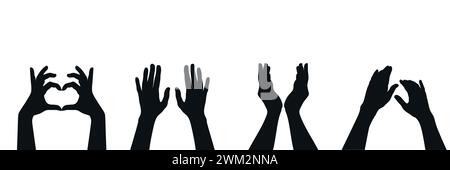 Set of two hands gestures silhouettes. Set of different hand gestures. Vector illustration Stock Vector