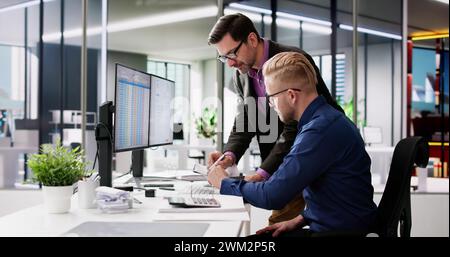 Spreadsheet Analyst Employee Worker. Medical Report On Computer Stock Photo