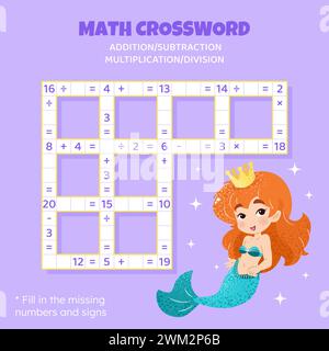 Math Crossword. Addition, subtraction, multiplication and division Stock Vector