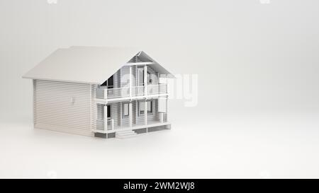 House on white studio background. Buying new home for big family. Residential building exterior. 3D render illustration. Stock Photo