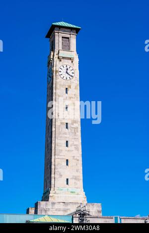 Kimber's Tower. Stone clock tower at Civic Centre designed by architect Ernest Berry Webber. Southampton, Hampshire, England, United Kingdom, UK, Euro Stock Photo