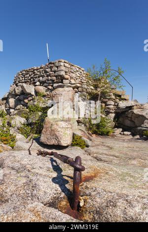 Middle Sister Groundhouse (fire tower) on Middle Sister Mountain in Albany, New Hampshire USA. This fire tower was in operation from 1927-1948. Stock Photo