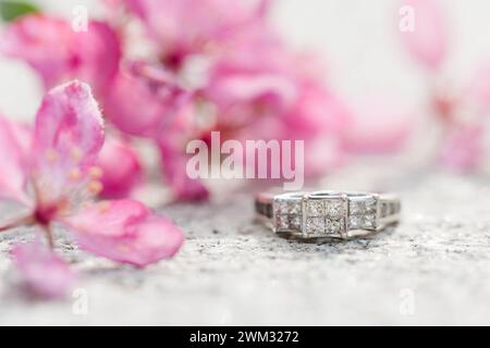 Engagement Ring with Flowers Stock Photo
