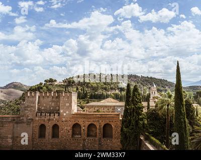 View of the Alhambraq Palaces and her gardens in Granada, Andalusia, Spain, Generalife gardens and Palacio de Carlos V Stock Photo