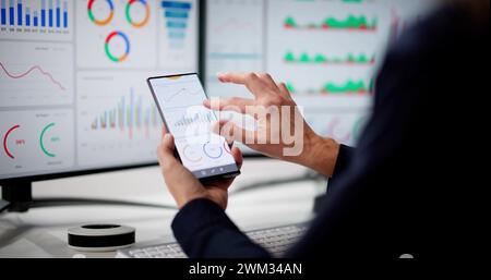 Predictive Business KPI Data Technology Dashboard On Smartphone Stock Photo