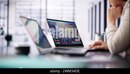Data Analyst Using Data Analytics KPI Dashboard Stock Photo