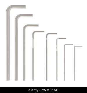 Set of hex keys, hex wrenches. 3D rendering isolated on white background Stock Photo