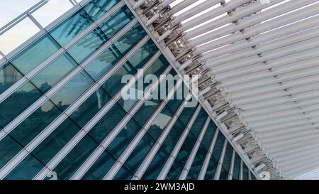 Aerial photograph of Milwaukee Art Museum on a pleasant winter evening. Stock Photo