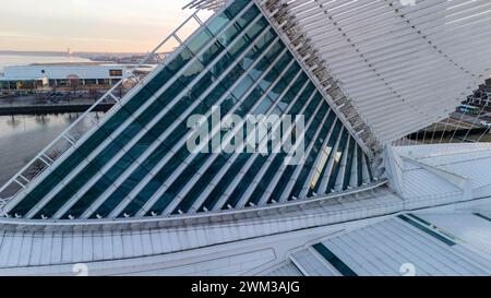 Aerial photograph of Milwaukee Art Museum on a pleasant winter evening. Stock Photo